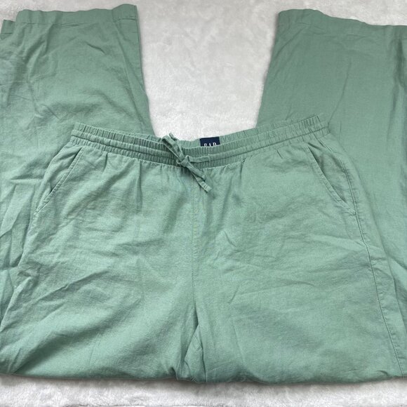 GAP Wide Leg Pants Women's Large Green Pull On Style Linen Rayon Blend Relaxed - Picture 9 of 10